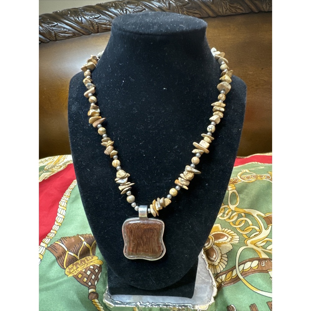 barse 925 sterling silver Vintage Statement Necklace Brown Semi Precious Stones